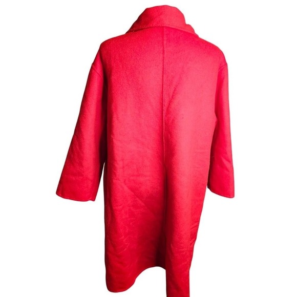 Red Wool Swing Coat Asymmetrical Button Front Long Retro - Picture 7 of 12